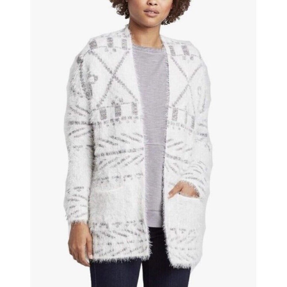 Knox Rose Aztec‎ Print Eyelash Open Front Cardigan Sweater Southwestern Women S